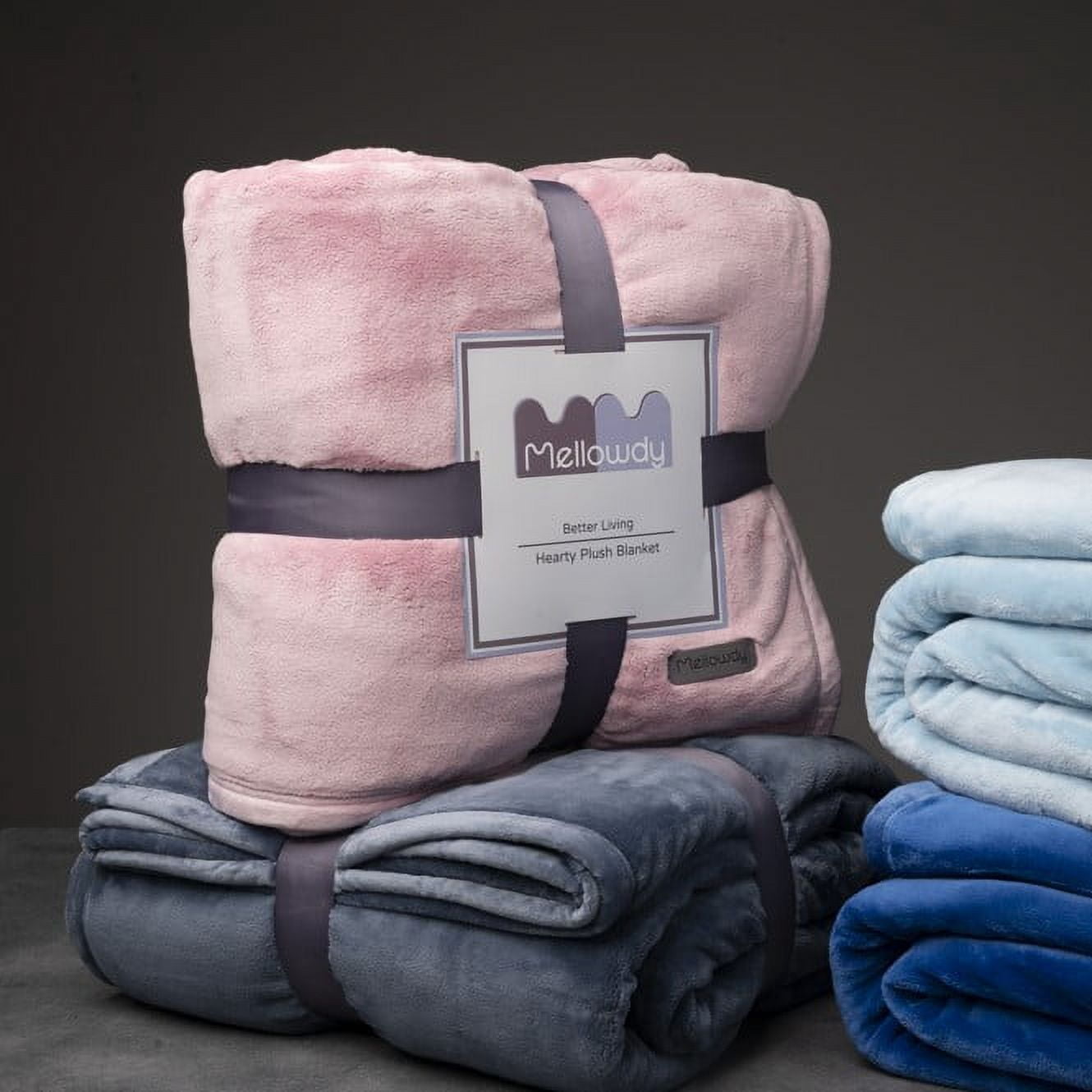 Mellowdy Extra Thick Hearty Plush Blanket - 500GSM Queen Warm Blanket for Winter, Fall, Couch, Bed (Brushed Pink, 90x90 inches)