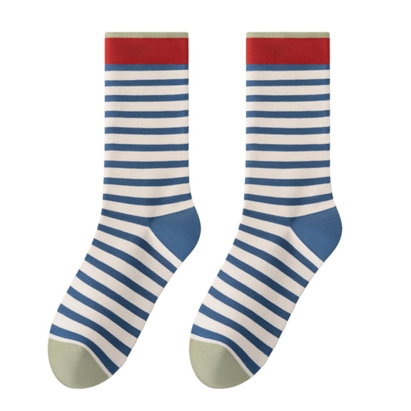 Yuanlong Womens Crew Socks Color Block Stripe Mid Calf Socks Soft Breathable Comfort All Season Daily Stylish Casual Socks