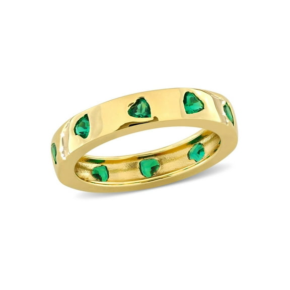 1.30 Carat (Ctw) Lab-Created Emerald Heart Band Ring in Sterling Silver