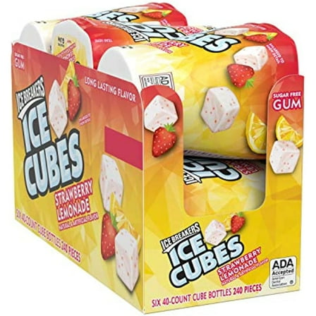 Ice Breakers Ice Cubes Strawberry Lemonade Flavored Sugar Free Chewing Gum, 40 Ct Bottle (6 Ct.)