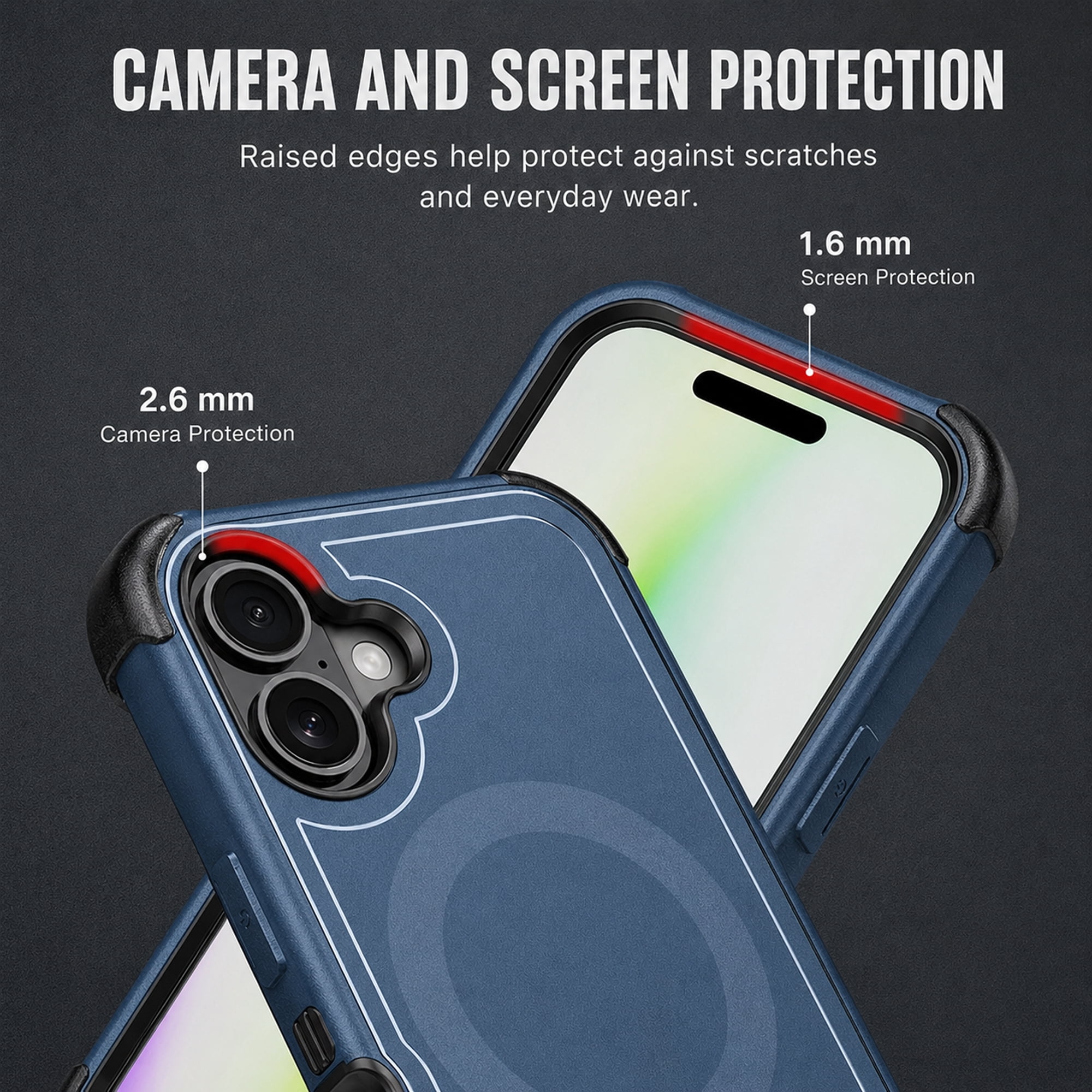 Hybrid Rugged Case with Detachable Belt Clip Holster and Tempered Glass Screen Protector, Magnetic Charging-Compatible, Blue, Compatible with iPhone 17