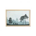 thumbnail image 1 of Deer Hunting Wall Art with Frame, Reindeer Forest Flying Birds Silhouette, Printed Fabric Poster for Bathroom Living Room, 35" x 23", Pale Teal Dark Green, by Ambesonne, 1 of 2