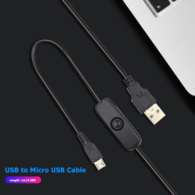 Cable USB a Micro USB Kuymtek con Interruptor de Encendido/Apagado 1 m para Raspberry Pi