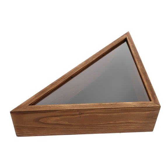 HOOWIFFY Triangle Flag Display Case Wooden Storage Box Brown Safe