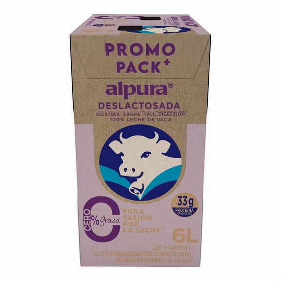 Leche Alpura Deslactosada 0% grasa 6 pack 1 L c/u
