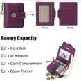 thumbnail image 5 of Small Wallet for Women Genuine Leather RFID Blocking Wallet Sleeve Minimalist Front Pocket Bifold Purse Zipper Pocket Card Holder with ID Window - Dark Purple, 5 of 7