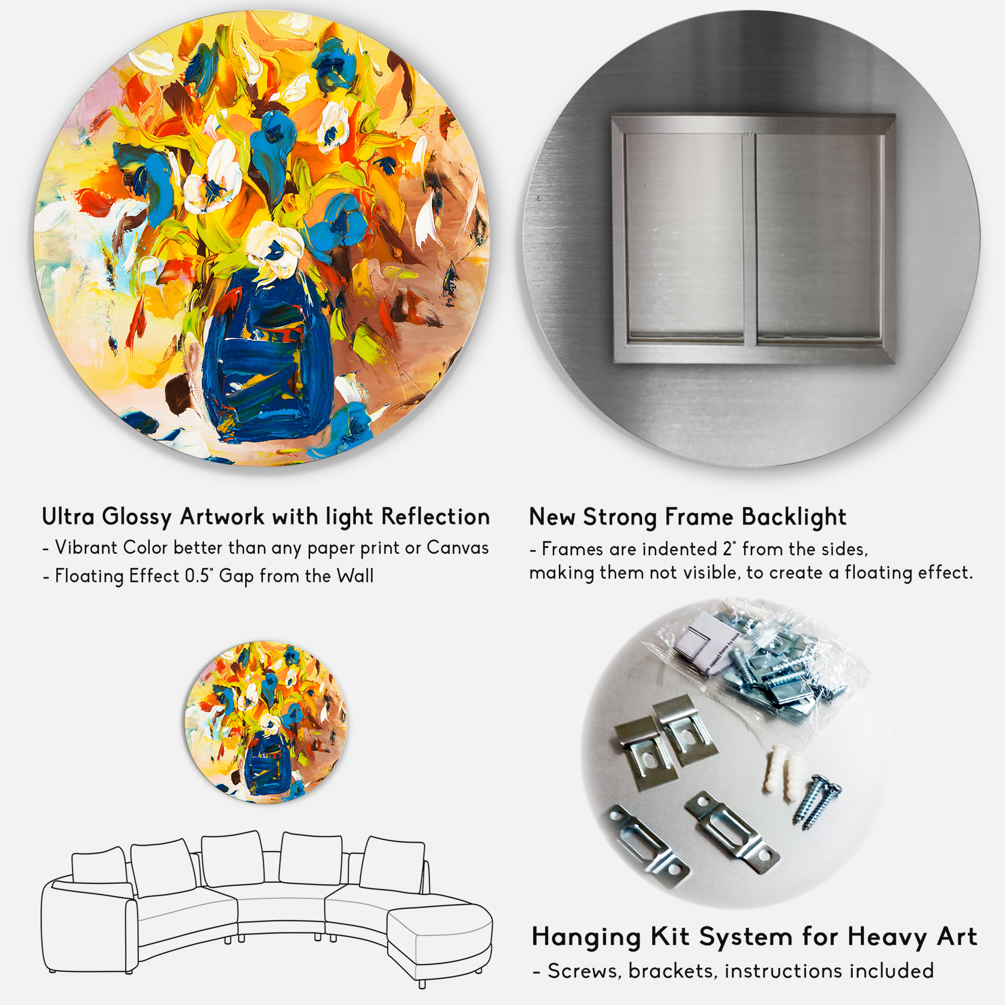 Designart 'A VIbrant Flower Bouquet In Blue and Yellow' Traditional Circle Metal Wall Art 23x23 - Disc of 23