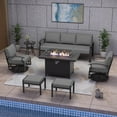 thumbnail image 2 of ALAULM 7-Seat Metal Patio Furniture Set with Propane Fire Pit Table, Swivel Chairs, and Ottomans, Grey, 2 of 6