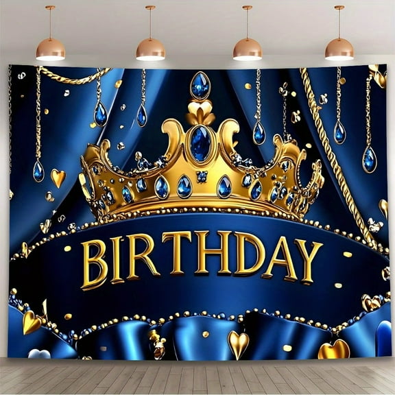 Royal Blue Happy Birthday Banner Backdrop Banner Backdrop Photo Wall Perfect for Photo Booth, Birthday Anniversary Party Supplies, Holiday Accessory Reusable for Outdoor Indoor