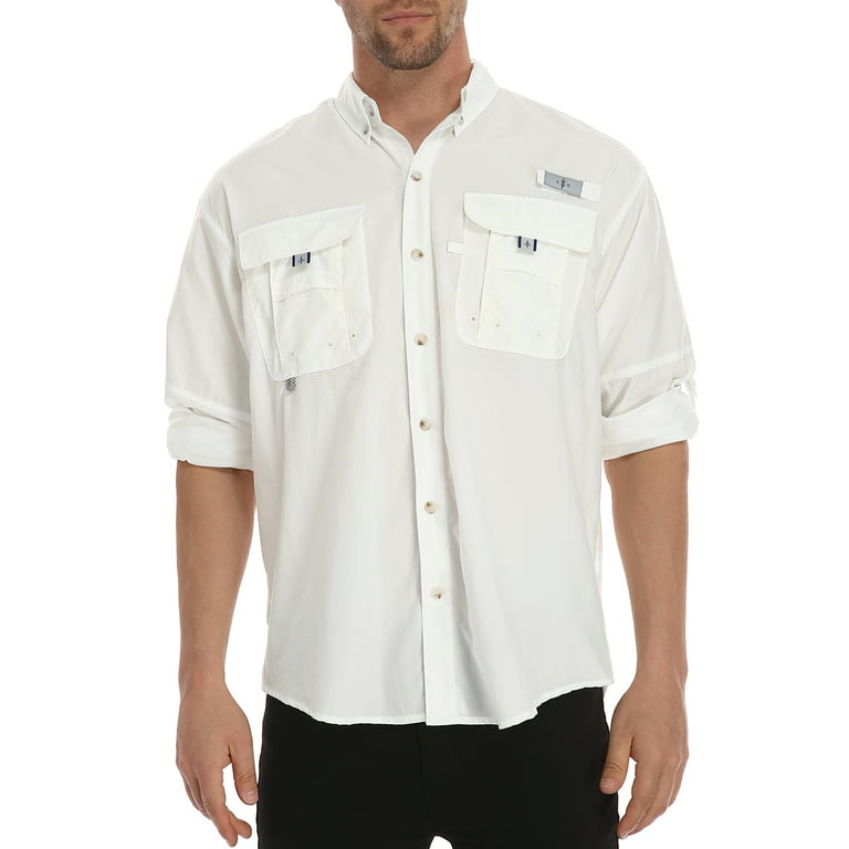 LRD Men's UPF 30 Long Sleeve Button Down Fishing Shirts White 3XL