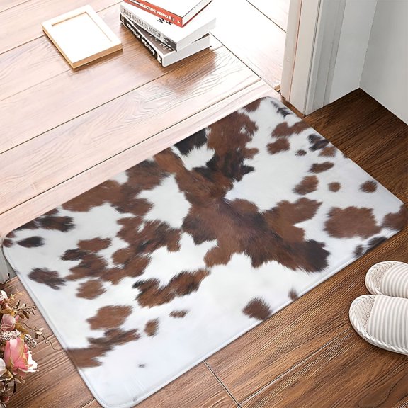 RLESO Brown Cowhide Print Western Bathroom Decor MatsSoft Absorbent Rug Non-Slip Floor