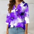 thumbnail image 6 of HADST 3/4 Sleeve Blouses for Women - Floral Print V Neck Button Cotton Linen Tops See Through Tops for Women, 6 of 6