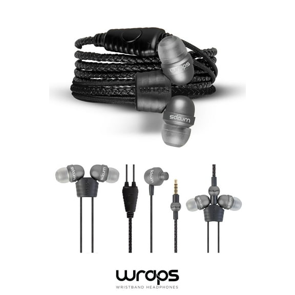 Wraps Wearable Braided Wristband Headphone Earbuds Space Grey