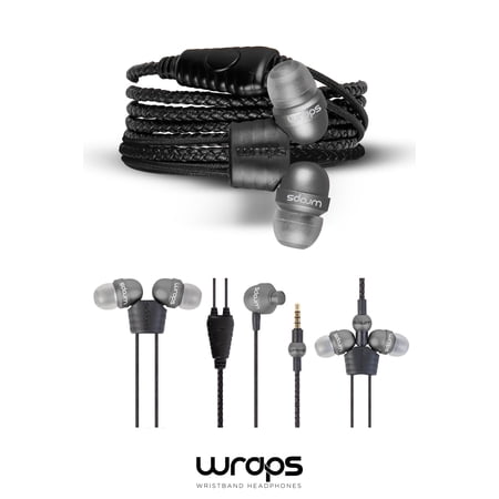 Wraps Wearable Braided Wristband Headphone Earbuds Space Grey