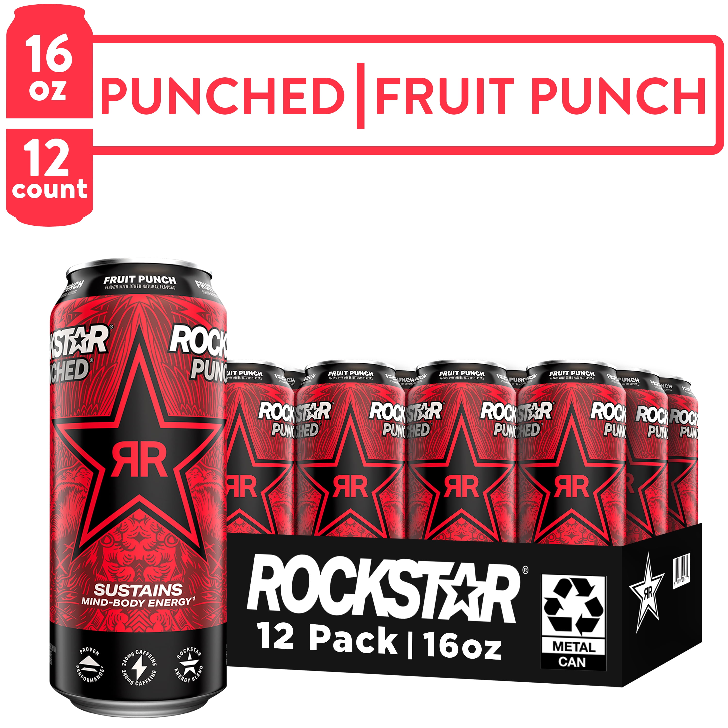 Rockstar Punched 16oz Energy Drink, Fruit Punch, 12 Pack Rockstar Punched 16oz Energy Drink, Fruit Punch, 12 Pack
