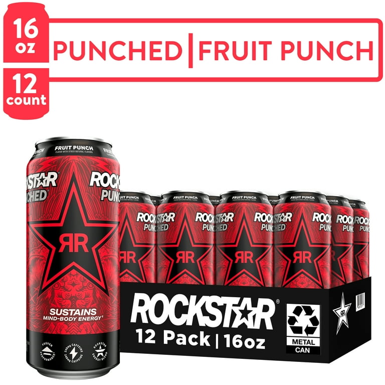Rockstar Punched 16oz Energy Drink, Fruit Punch, 12 Pack