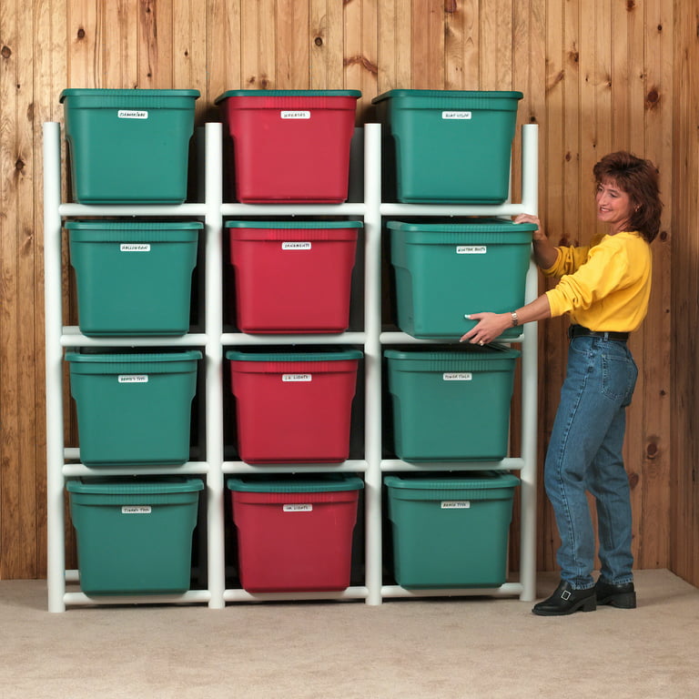 Shelf Bin Organizer - 36 x 12 x 75 with 7 x 12 x 4 Red Bins H