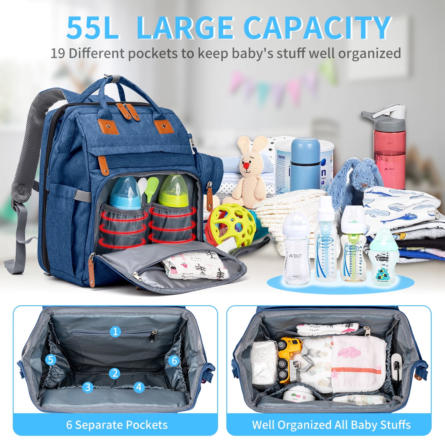 Baby Diaper Bag with Changing Station, Waterproof Diaper Bag Backpack for Moms Dads, Baby Shower Gifts