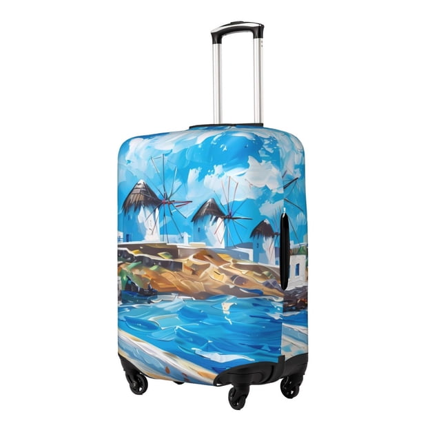 Balery Greek Island Windmills Painting Funda de equipaje, fundas para maletas, elástica, lavable, protector de maletas, compatible con maletas de 18 a 32 pulgadas-Large