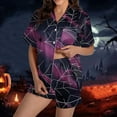 thumbnail image 3 of Woman Halloween Pajama Set Lounge Sets 2 Piece Ghost Pumpkin Print Short Sleeve Button Down Fluffy Sleepwear with Short Weightless Relaxed Fit Sleepwear for Women, 3 of 6