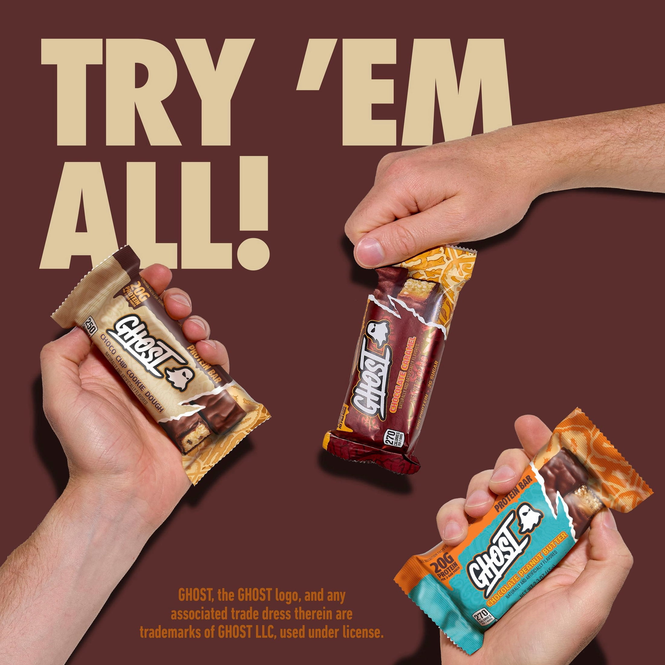 (8 pack) GHOST PROTEIN BAR, CHOCOLATE CARAMEL Flavor, 20G Protein, 2G Sugar, 4 Ct, 9.2 oz