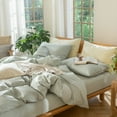 thumbnail image 4 of MooMee 100% Washed Cotton Duvet Cover Set Queen Size Linen Like Textured Breathable Lightweight 3-Piece (Sage Green, 90"x90"), 4 of 7