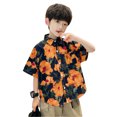 thumbnail image 5 of Twczz Boys Hawaiian Shirts with Pocket- Casual Short Sleeve Button Down Summer Beach Floral Shirts Orange Size 4 T, 5 of 5