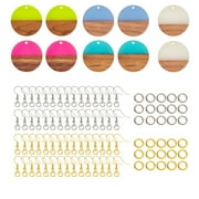 1box DIY 5Pairs Flat Round Dangle Earring Making Kits Including 5 Colors Resin Walnut Wood Pendants