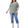 thumbnail image 2 of Agnes Orinda Women's Plus Size Gingham Tops Plaid Sweetheart V Neck Puff Short Sleeve Button Decor Summer 1950s Blouses 1X Dark Green, 2 of 6