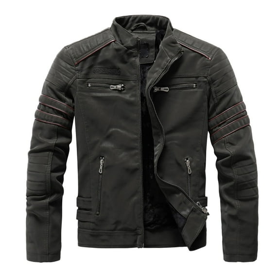 Men's Casual PU Leather Jacket Slim Fit Motorcycle Coat Stylish Abrasive Brushed Outerwear for Autumn Winter