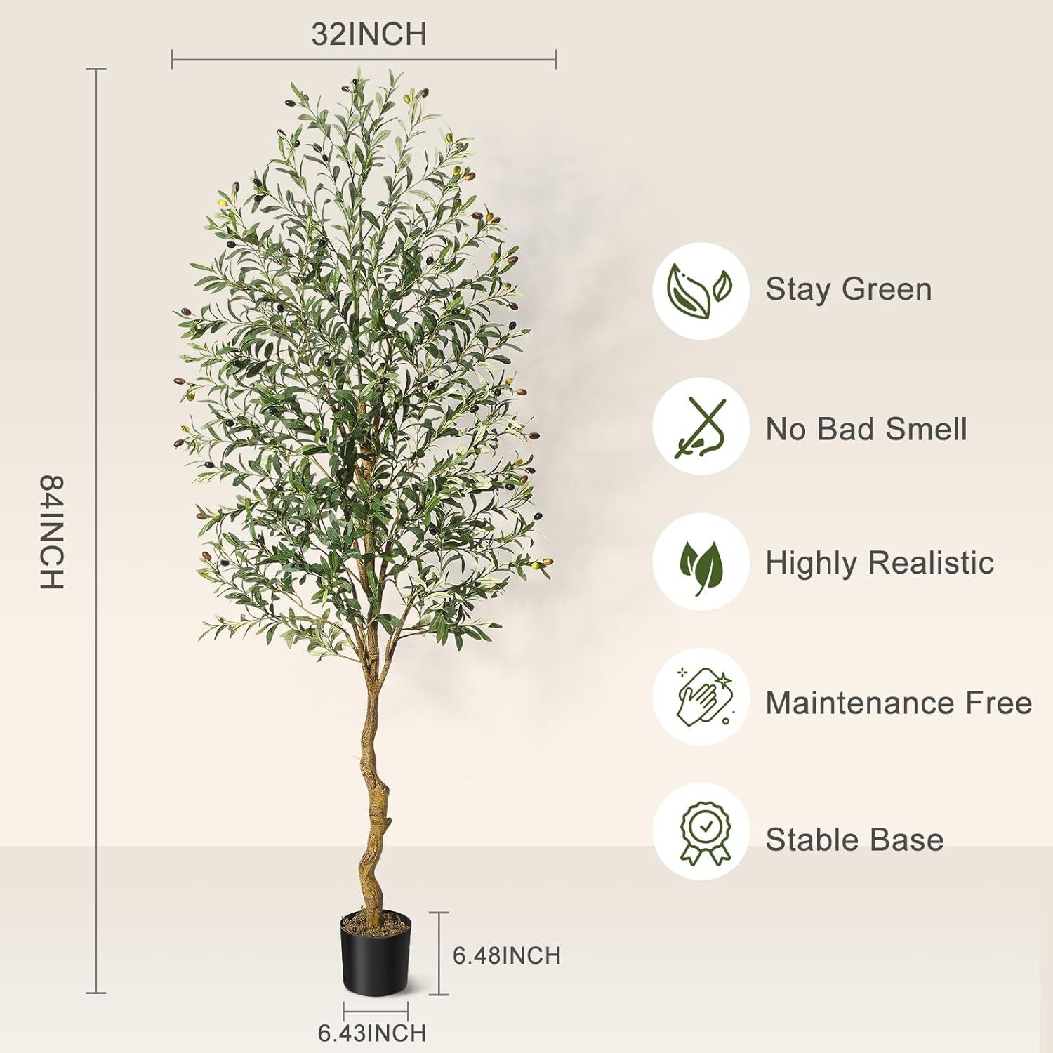 Faux Olive Tree 7FT, Fake Silk Plant for Living Room Decor, Indoor Fake Potted Tree with Green Leaves and Big Fruits