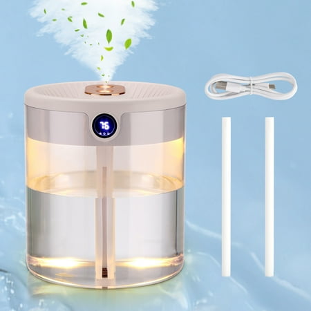 Oyajia Humidifiers for Bedroom, 2L Ultrasonic Cool Mist Humidifiers for Home Baby Nursery & Plants, Lasts Up to 20 Hours, Auto Shut-Off, Double Spray Hole 3 Modes with LED Humidity Display