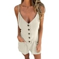 thumbnail image 2 of ClodeEU Women's Spaghetti Strap Romper Shorts, Button Front Sleeveless Jumpsuit with Pockets, Casual Summer One-Piece Outfit Beige,Women's Plus S, 2 of 7