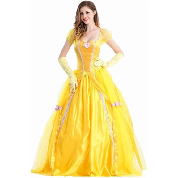CHAOYUNYI Adult Princess Style Yellow Dress Cosplay Ball Gown Women's Performance Outfit with Gloves for Halloween Party, XL