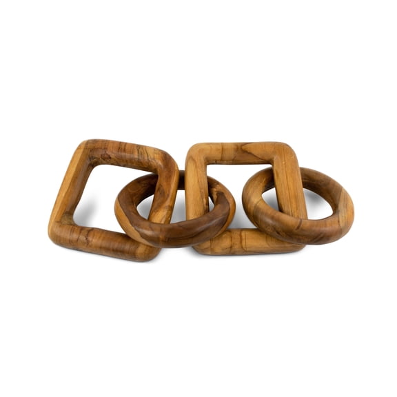 Wood Chain Link Sculpture – Hand Carved 2 Round 2 Square Link Decor, Rustic Modern Accent