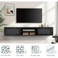 thumbnail image 3 of FITUEYES 2-Tier Floating TV Stand with Power Outlet, 70" Floating Entertainment Center for Wall with 2 Rattan Doors, TV Shelf for Living Room, Bedroom,Black, 3 of 6