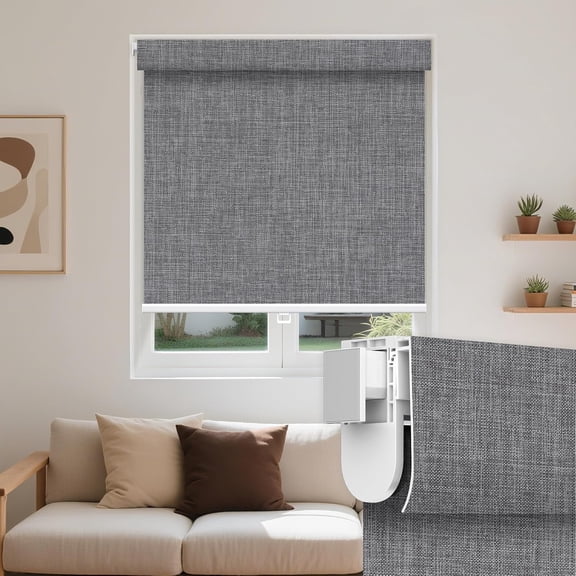 Grandekor No Drill Blackout Roller Shades for Windows,Free-Stop Cordless Roller Blinds for Indoor Windows,UV Protection Thermal Insulated,Pull Down Shades for Bedroom Home,Dark Grey,36" W x 84" H