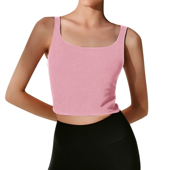 Gilet Sans Manches pour Femme Col Carré Double Couche Entraînement Physique Décontracté Couleur Unie Haut Court Gilet