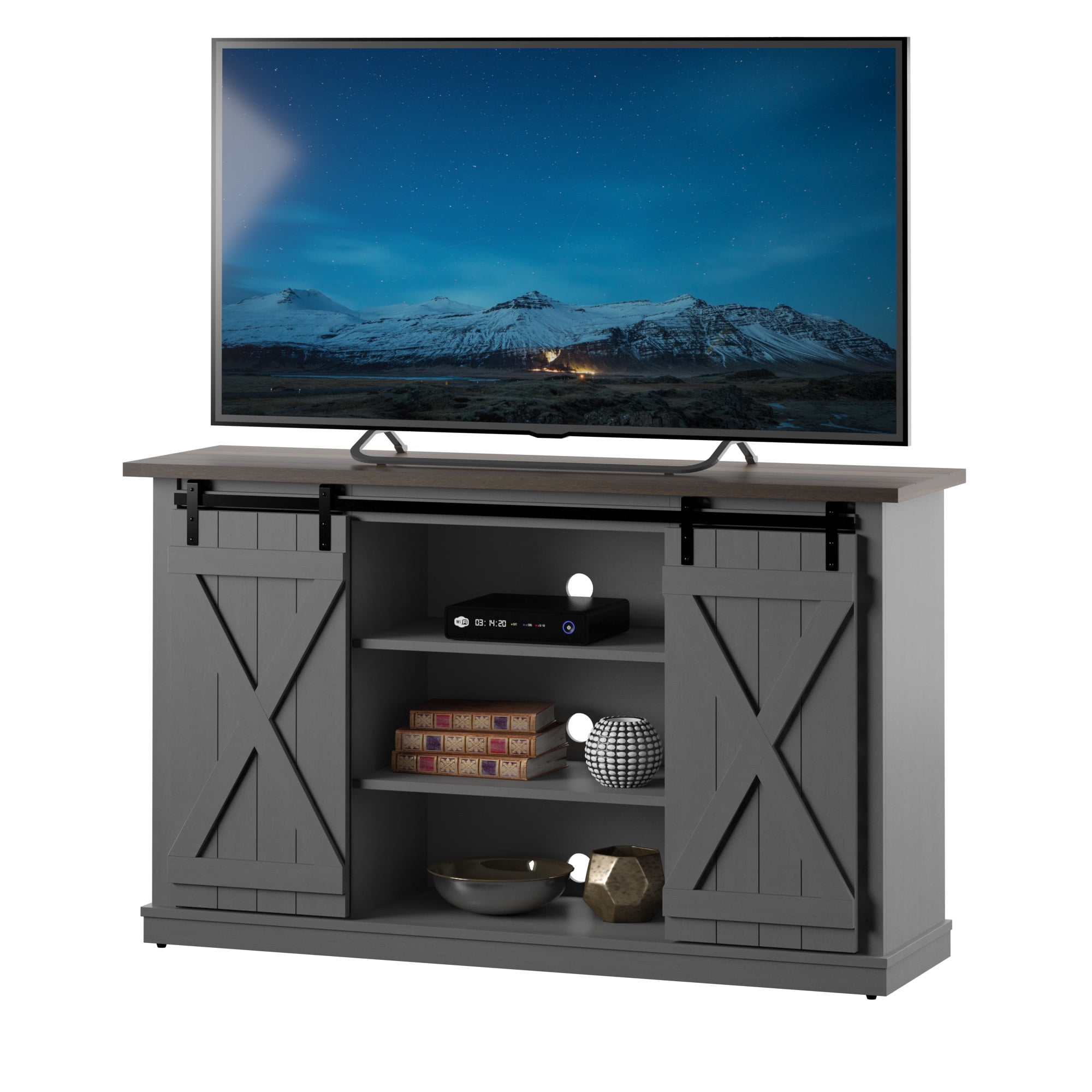 Twin Star Home Terryville Barn Door TV Stand for TVs up to 60", Dark Gray