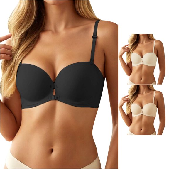 PMVFHDE Front Closure Strapless Bra Seamless Non Backless Push Up Design For Small Bust Enhancement Lifting Black - S