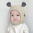 thumbnail image 1 of YAOBAMM Warm Baby Hat Baby Winter Hat Cartoon Ear Decor Knitted Elastic Color Matching Thick Warm Lightweight Photo Prop, 1 of 7