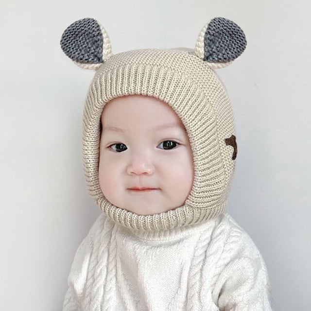 YAOBAMM Warm Baby Hat Baby Winter Hat Cartoon Ear Decor Knitted Elastic Color Matching Thick Warm Lightweight Photo Prop