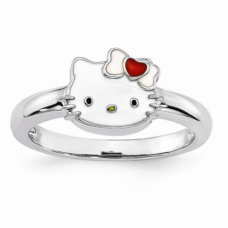 Solid Hello Kitty 925 Sterling Silver Enamel Ring Band Size 9