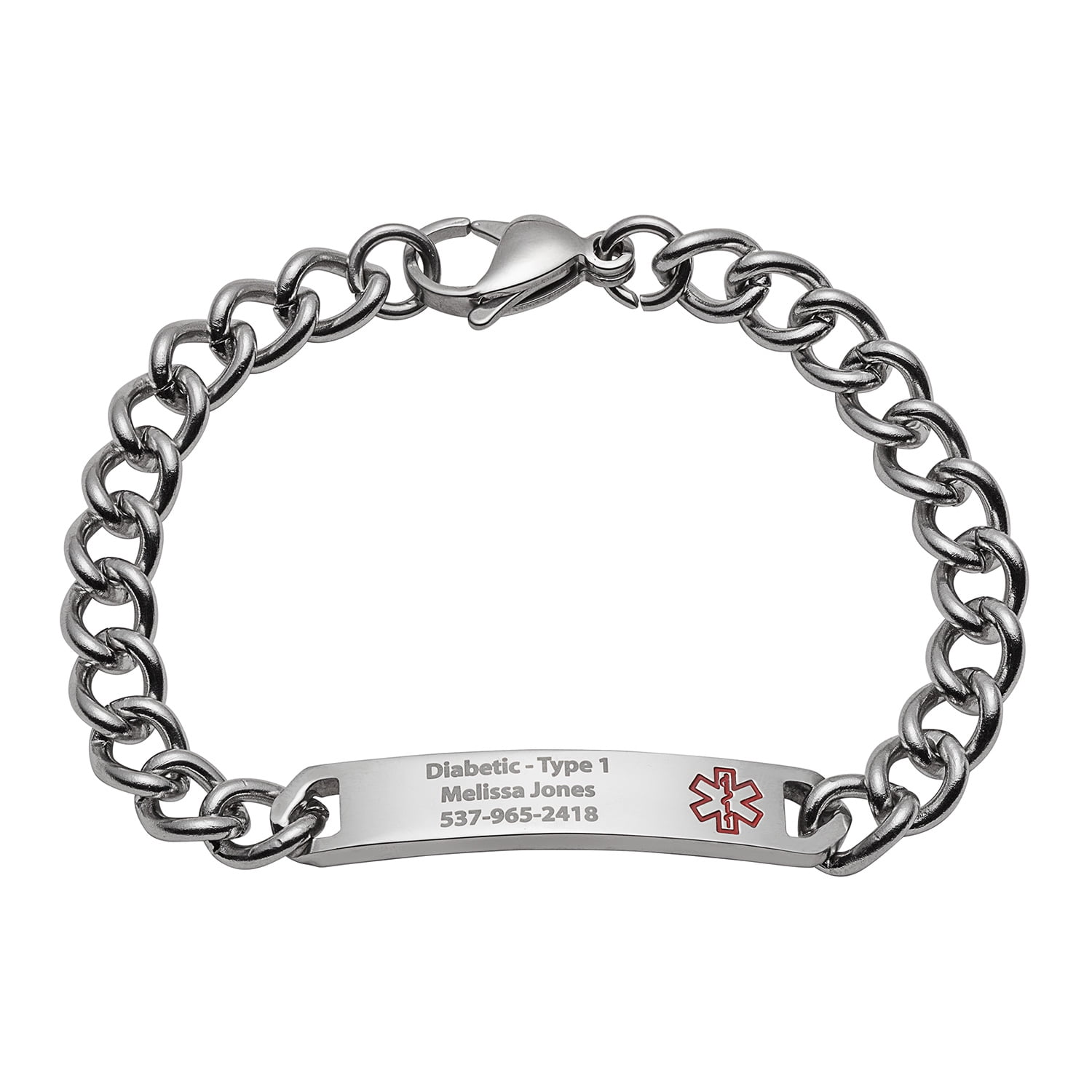 Personalized Personalized Women's Stainless Steel Engraved Medical ID Beaded Bracelet