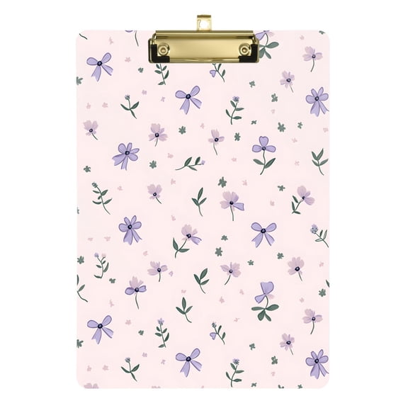 Plastic Clipboard Acrylic Hanging Clip Board with Gold Low Profile Office School Supplies 12.5x9 Bows Flower Leaf