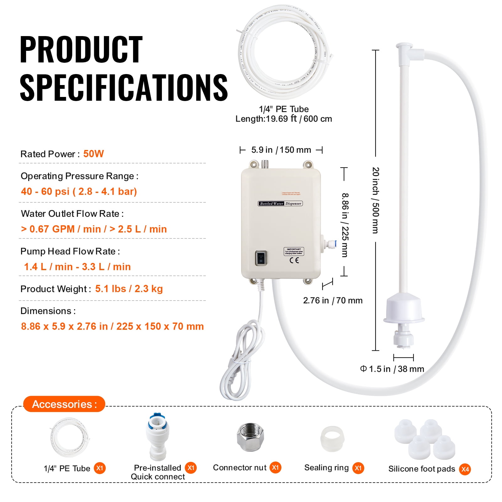 KFFKFF Water Dispenser Pump Mechanism, 5 Gallon Water Distribution System, Automated Electric Water Dispenser, Solo Inlet Water Jug Pump, Suitable for Use with Coffee/Tea Maker, Fridge, Ice Machine