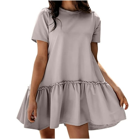 

Dresses for Women 2023 Modest Dresses Solid Color Short Sleeve Round Neck Corset Dress