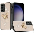 thumbnail image 2 of For Samsung Galaxy S23 FE /Fan Edition Diamonds 3D Bling Sparkly Engraving Hybrid Fashion Ring Stand Cover ,Xpm Phone Case [ Gold Garden Butterflies ], 2 of 6