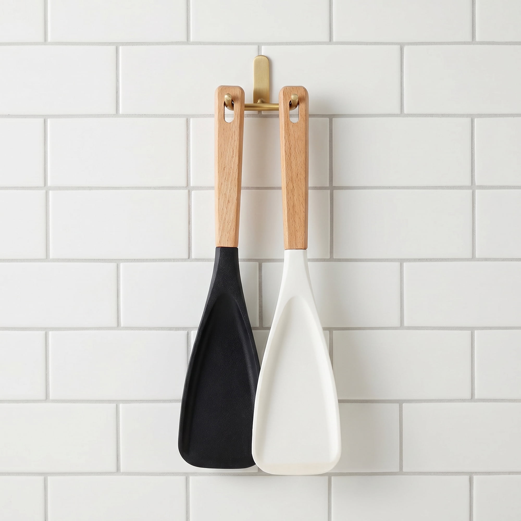 Unique Bargains Spatula Kitchen Heat-Resistant Cooking Utensil Black White 2Pcs