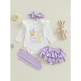 thumbnail image 3 of BemeyourBBs Newborn Baby Girl Easter Outfits Easter Bunny Long Sleeve Romper Rabbit Ruffle Skort Shorts Skirt Headband Socks Set Spring Summer Clothes, 3 of 9